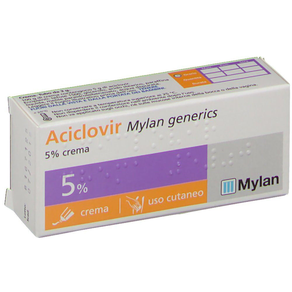Mylan Aciclovir 5% Crema Herpes Labiale 3g