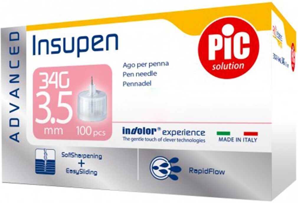 Pic Insupen Ago Penna Insulina 34 X 3,5mm 100 Pezzi