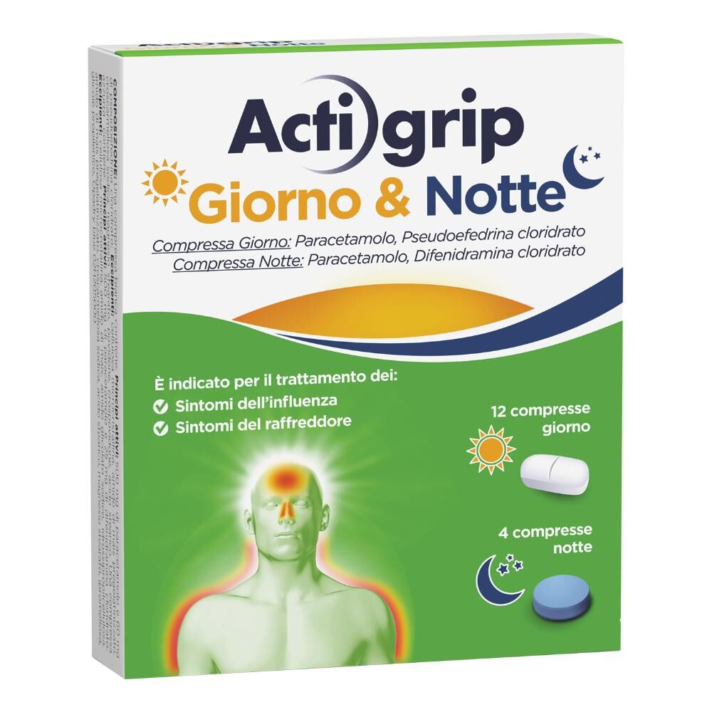 Johnson & Johnson Actigrip Giorno&amp;Notte 500 Mg + 60 Mg Compresse 12 Compresse Giorno + 500 Mg + 25 Mg Compresse 4 Compresse Notte