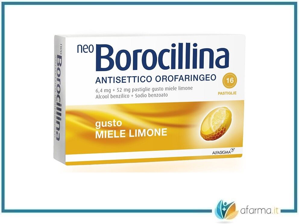 Alfasigma Neoborocillina antisettico orofaringeo gusto miele limone 16 pastiglie