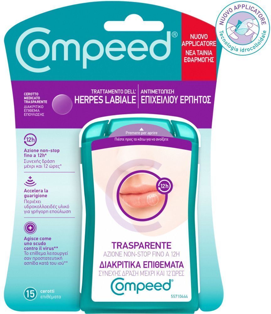 COMPEED Herpes Cerottini Trasparenti 15 Patch Con Applicatore