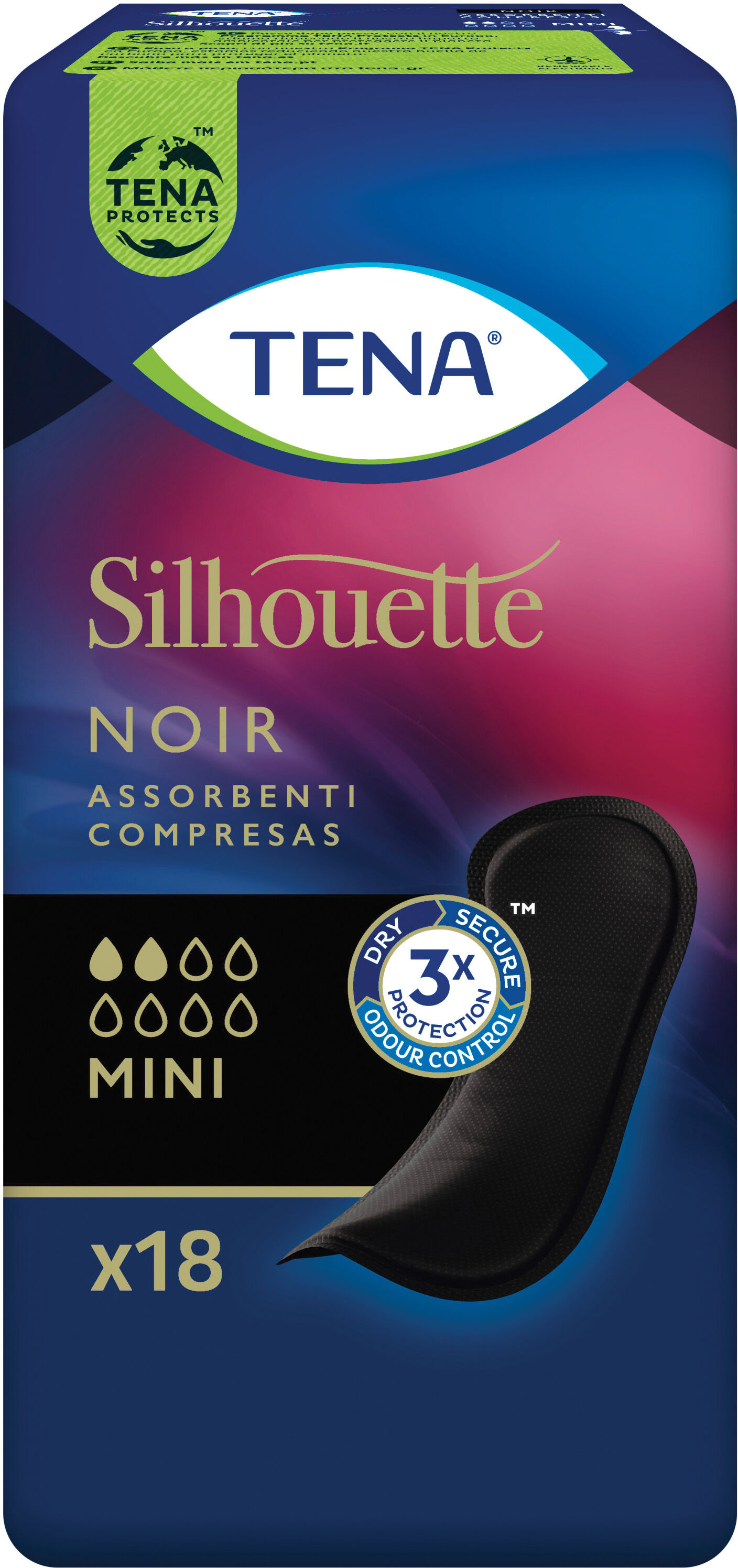 TENA Assorbente nero incontinenza leggera silhouette noir mini 18 pezzi