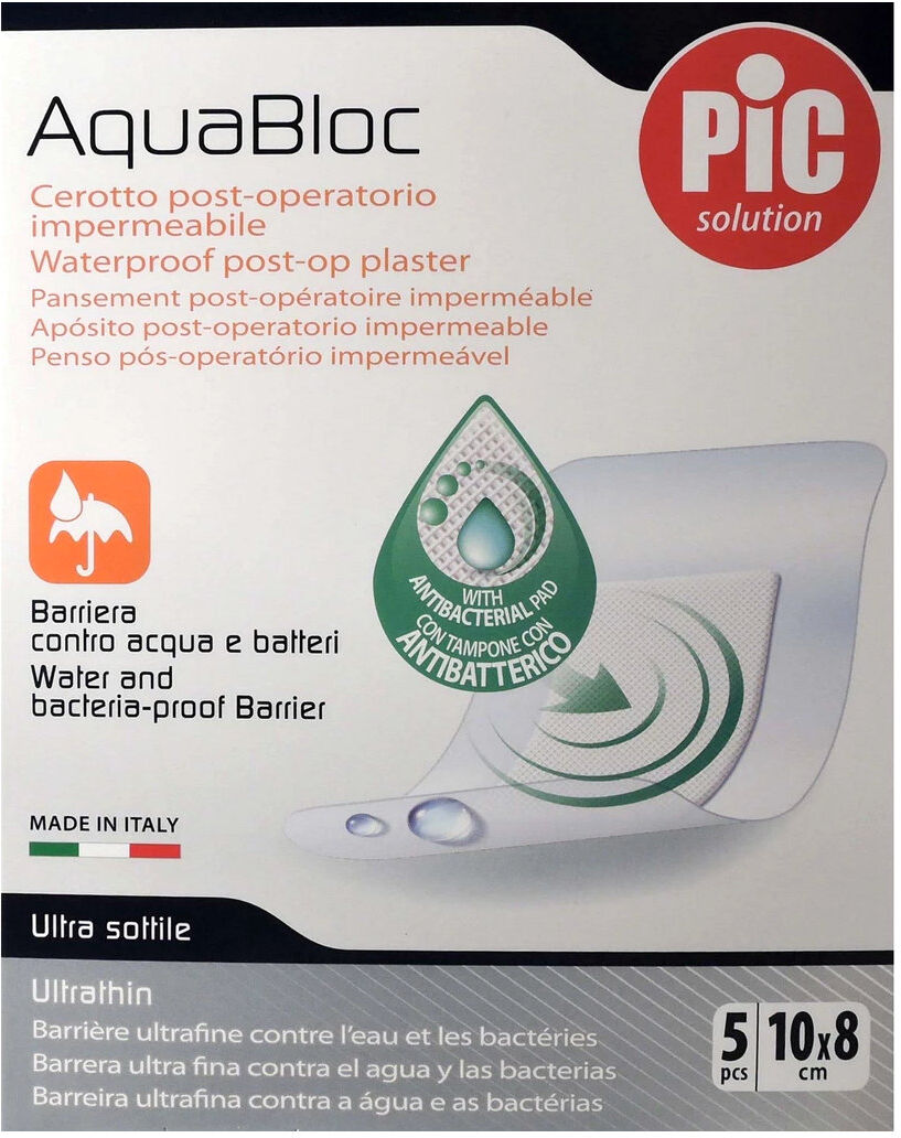 PIC Aqua Bloc Cerotto Post Operatorio Impermeabile 5pcs 10x8cm