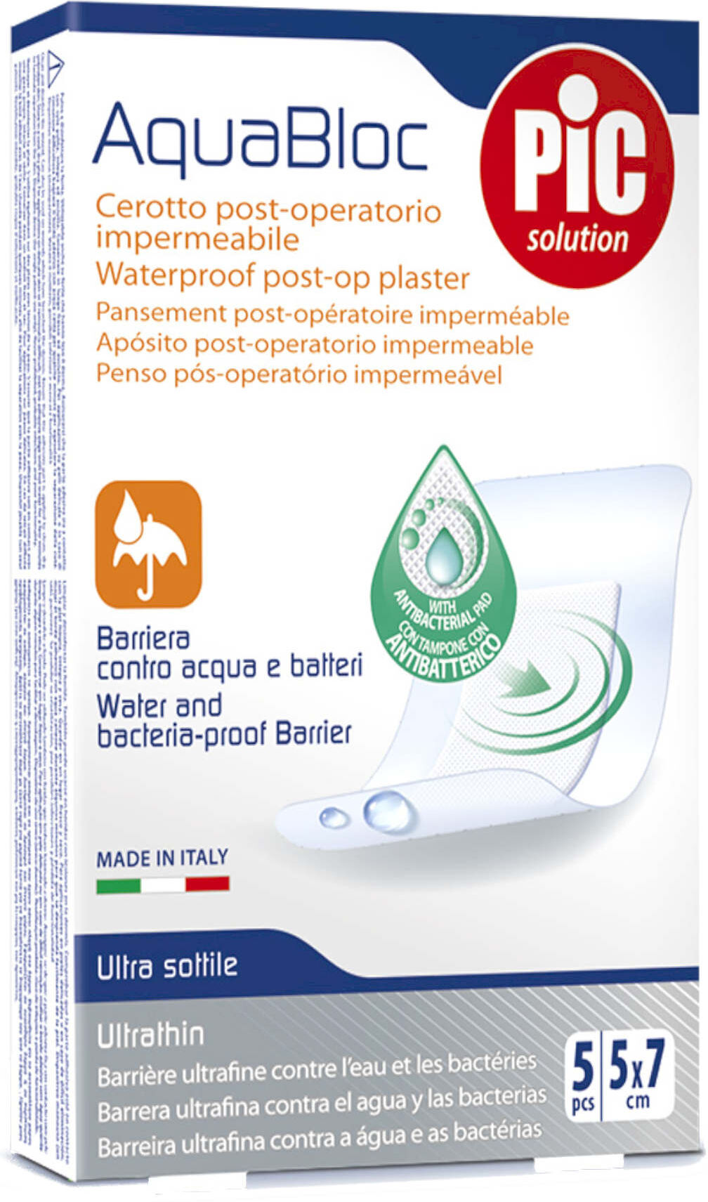 PIC Aqua Bloc Cerotto Post Operatorio Impermeabile 5pcs 5x7cm