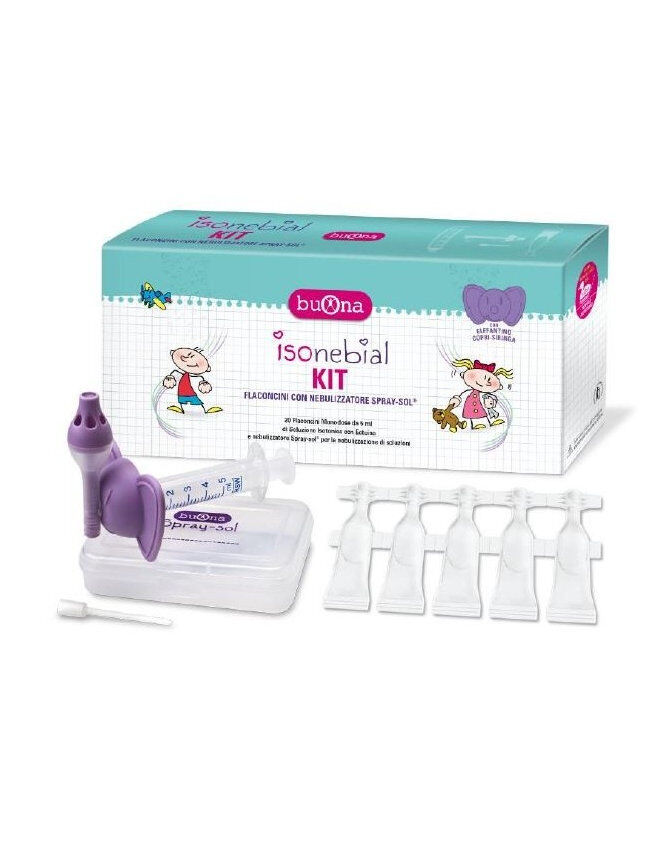 BUONA Isonebial Kit 20 Flaconcini Da 5 Ml + 1 Nebulizzatore + 1 Siringa