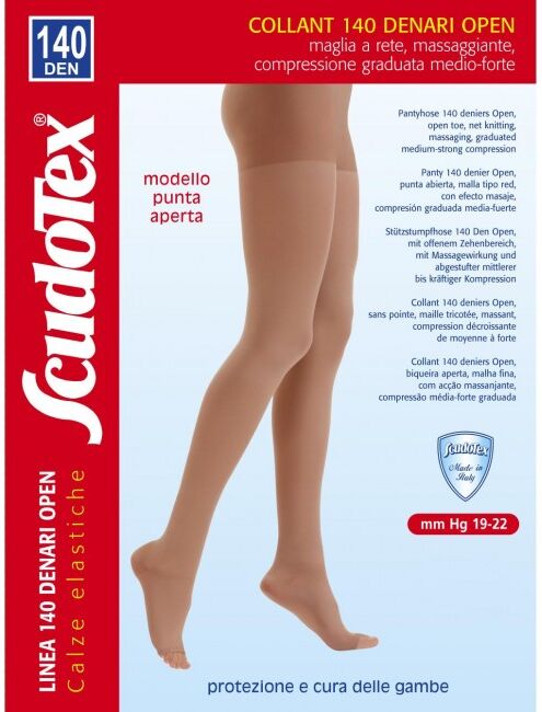 ScudoTex Collant a compressione graduata  140 denari - a punta aperta - colore daino- Misure varie