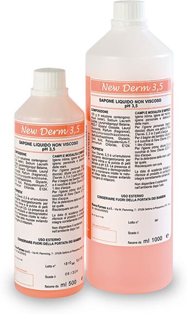 --- None --- Sapone liquido non viscoso pronto all’uso New Derm a pH 3,5; in flacone da 500 ml