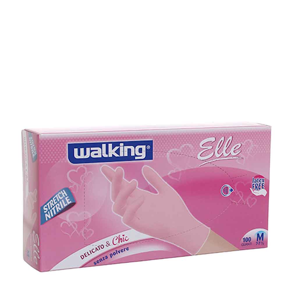 100 Guanti Monouso In Nitrile Strecht Rosa Walking Elle Taglia M 7-7,5