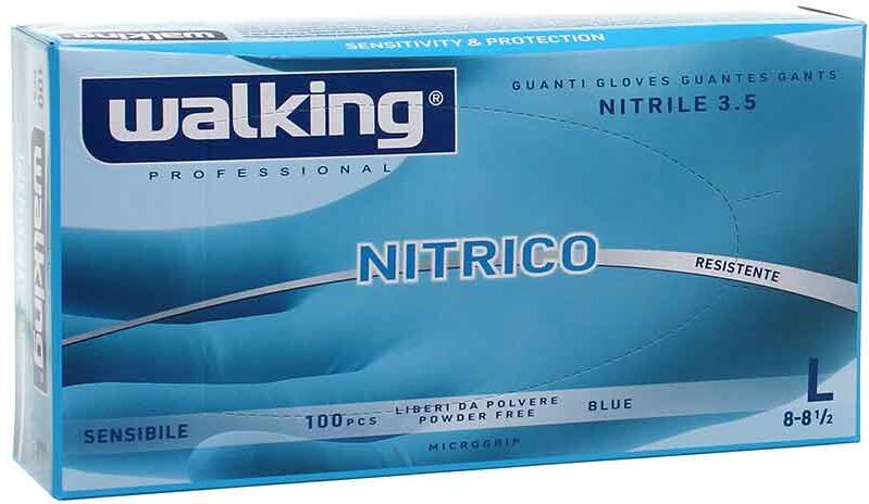 100 Guanti Monouso In Nitrile Azzurro Walking Nitrico Taglia L 8-8,5