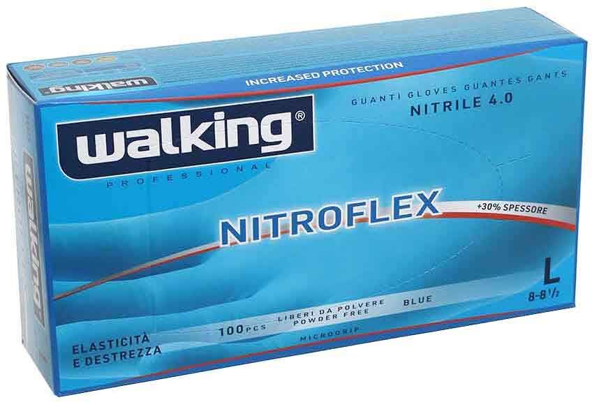 100 Guanti Monouso In Nitrile Walking Nitroflex Taglia L 8-8,5