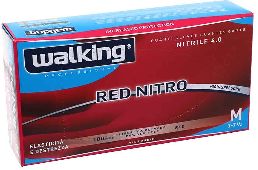 100 Guanti Monouso In Nitrile Rossi Walking Red Nitro Taglia M 7-7,5