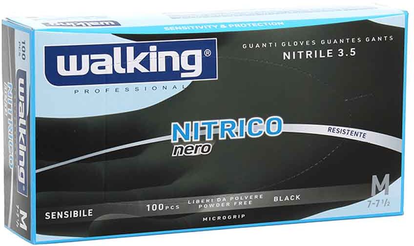 100 Guanti Monouso In Nitrile Walking Nitrico Nero Taglia M 7-7,5