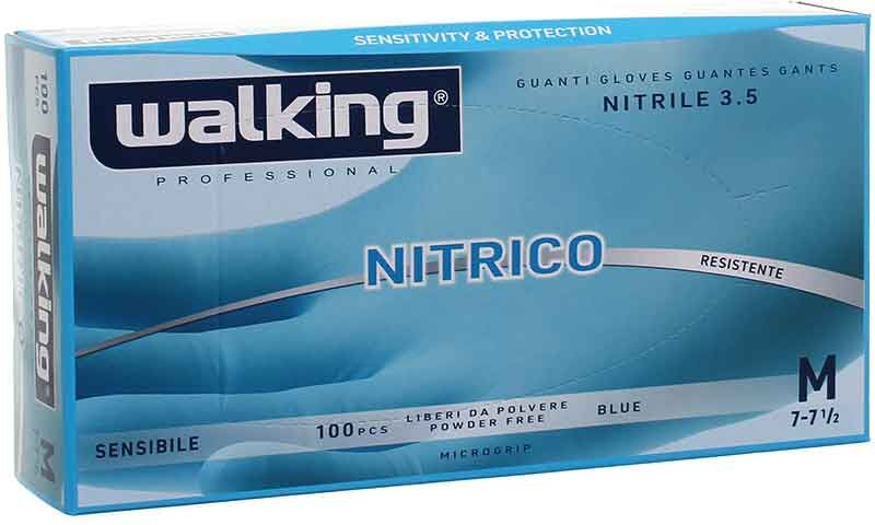 100 Guanti Monouso In Nitrile Azzurro Walking Nitrico Taglia M 7-7,5