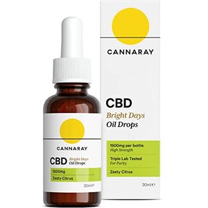 Cannaray CBD Oil Drops – Bright Days, 1500mg, Zesty Citrus Strong High Strength 5% CBD Vegan, THC-Free & GMO-Free (30ml)