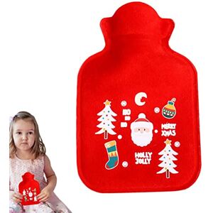 PW TOOLS Hot Water Bottle, Hot Water Bottle with Cover, with Christmas Themed Pattern, Warm and Comfortable Water Bottle Pouch, Best Winter, Red