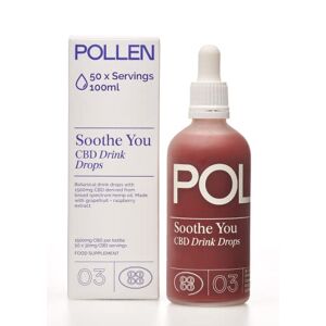 POLLEN 'SOOTHE YOU' BOTANICAL CBD DRINK DROPS (1,500mg CBD per 100ml Bottle - 50 Servings). Made with Grapefruit and Raspberry Extract. Dissolves in Liquid.