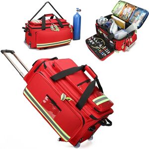 Generic Large Capacity Medical Trolley Bag with Wheels - First Aid Kit Bag for First Responders, Portable Outdoor Emergency Duffle Bag with Removable Compartments for Oxygen Tank - Bag Only