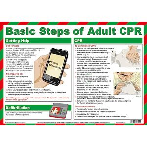 Safety First Aid Group A3 Basic First Aid Steps of Adult Cardiopulmonary Resuscitation CPR Laminated Poster
