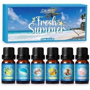 SALUBRITO Summer Essential Oils Set, Premium Fragrance Oils for Diffuser, Scented Oil for Candle, Soap Making, Fresh Cotton, Coconut, Mojito, Pineapple, Ocean Breeze, Pink Island, 6x10ml