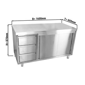 GGM Gastro - Armoire de travail inox ECO - 1600x600mm - avec 3 tiroirs a gauche sans rebord Argent