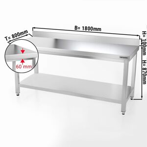 GGM Gastro - Table de travail en inox PREMIUM - 1800x800mm - avec fond de base & rebord Argent