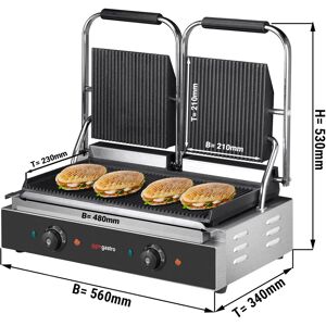 GGM GASTRO - Grill de contact - 3,6 kW - rainuré en haut et en bas - Surface de cuisson : 485x235mm