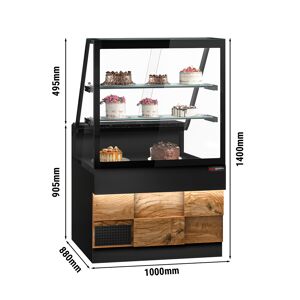 GGM GASTRO - Comptoir réfrigéré TORONTO - 1000mm - Façade bois - 2 étagères - Plan de travail en granit noir Noir mat