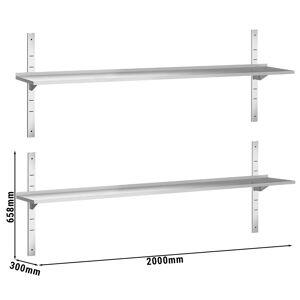 GGM GASTRO - Tablettes murales PREMIUM - 2000x300mm - avec 2 étagères