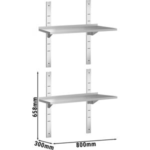 GGM GASTRO - Tablettes murales PREMIUM - 800x300mm - avec 2 étagères