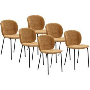 Vente-unique Lot de 6 chaises en tissu bouclette et métal noir - Jaune moutarde - BEJUMA