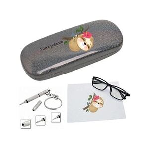 Taperso Etui a lunettes noir a paillette motif paresseux kawai personnalisable - Publicité