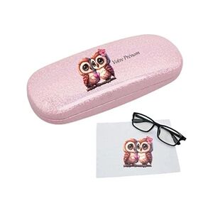 Taperso Etui a lunettes rose a paillette motif chouette love personnalisable - Publicité