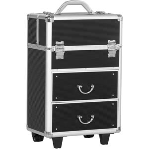 HOMCOM Valise trolley maquillage malette cosmétique vanity poignée télescopique réglable 36L x 23l x 58H cm alu ABS noir