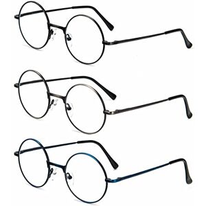 KoKoBin Lot de 3 paires de lunettes de lecture avec cadre rond Blocage de la lumière bleue En métal Cadre plein Anti-lumière bleue Lunettes rétro pour homme et femme Lot de 3 3.00 - Publicité