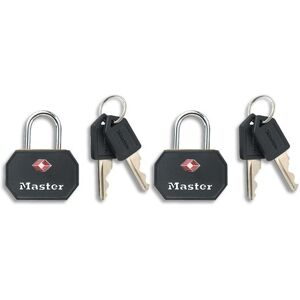 Master lock Lot de 2 cadenas en acier certifié TSA en aluminium largeur 30 mm noir, livré avec 4 cles - Lot de 2