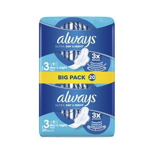 Always maxi Serviette hygiénique Night avec ailettes,BigPack - Lot de 2 Bleu