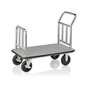 WAS Germany - Chariot à bagages, 113 x 61,5 x 98 cm, argenté, tapis gris, acier inoxydable (4425012)