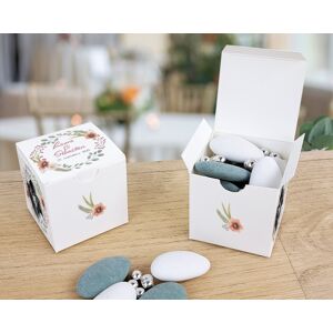 Cadeaux.com Boîtes à dragées personnalisées avec dragées chocolat et amandes - Mariage bohème