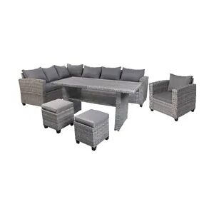 Lex XXL Alu Polyrattan Terrassen Lounge Set Gartenlounge Sitzgruppe Ecklounge 5-tlg. : 5-tlg.