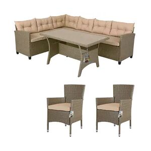 CASARIA® Polyrattan WPC Ecklounge mit Stühlen creme