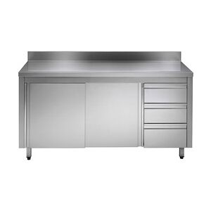 Inox E Inox GastroHero Edelstahl-Arbeitsschrank ECO mit Flügeltür und 3 Schubladen 14x7 mit Aufkantung