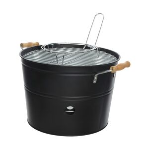 Kaemingk Mini Eimergrill Kohlegrill 24cm Holztragegriffe Grillrost Holzkohlegrill schwarz