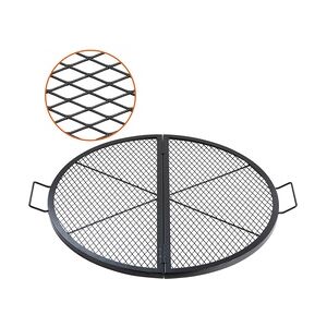 VEVOR Φ 910 x 25 mm X-Marks Feuerstellen-Grillrost, Faltbarer Runder Grillrost, Robuster Lagerfeuer-BBQ-Grillrost aus Stahl mit Griff & Stütz-X-Draht, Tragbares Camping-Kochgeschirr, Schwarz