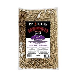 PINI Hartholzpellets Nr. 7 BBQ Pizza Oven Basilikum 1,5 Kg Grillpellets zum Grillen Räuchern Smoken