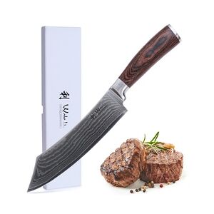 Wakoli Edib Damast BBQ- & Blockmesser I 20 cm Klinge I Pakkaholzgriff