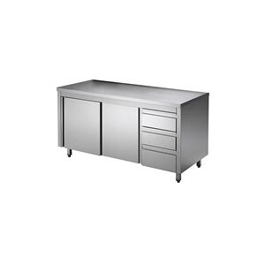 Inox E Inox GastroHero Edelstahl-Arbeitsschrank ECO mit Flügeltür und 3 Schubladen 14x7