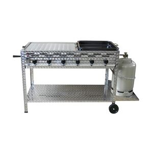 cookmax Profi-Gasgrill 6 flammig, fahrbar mit 3/5  Rost und 2/5 Pfanne