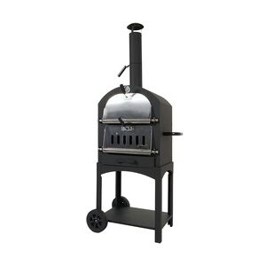 Mendler Holzkohlegrill HWC-N15, Pizzaofen Kaminofen, Grillrost Holzkohlerost Pizzastein, Stahl schwarz hochtemperaturlackiert