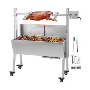 VEVOR BBQ Spießgrill Tisch Spießbratengrill mit Grillmotor für Hähnchen Lamm, Rind oder Rollbraten, mit höhenverstellbarer Spieß für bis zu 60 kg Grillgut, Grillfläche Holzkohlegrill: ca. 88 x 44 cm