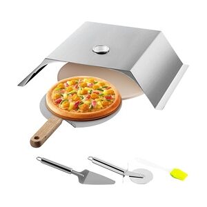 VEVOR Pizzaaufsatz Gasgrill, 3 Stk. Pizzahaube 48x35x17 cm Holzkohlegrill Pizzaofen, 50-300 °C Edelstahl Pizzaaufsatz 3 kg Pizzaofen Outdoor Garten Pizzastein Pizzakruste Pizzaschneider, Bürste